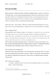 Entrepreneurship | Speech Manuscript | Engelsk opgave