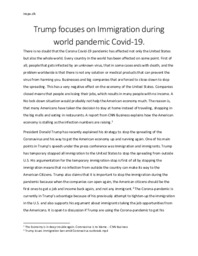 Trump Immigration during world pandemic Covid-19 | Essay