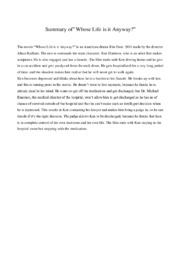 Summary of Whose Life is it Anyway