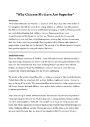 Why Chinese Mothers Are Superior | Essay