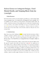 Selena Gomez on Instagram Fatigue | Analytical essay