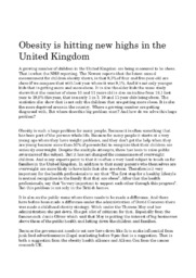 Obesity is hitting new highs in UK | Essay