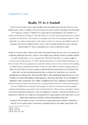 Reality TV In A Nutshell  | Essay