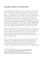 The impact of Reality-TV and Social media | Essay