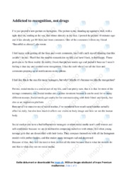 Addicted to recognition | Essay