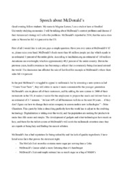 Speech about McDonald’s | Engelsk