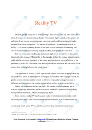 Reality TV | Essay