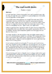 Reality tv shows | Essay