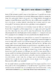 Reality Som Mediefænomen | Dansk Essay