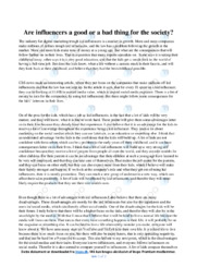 Are influencers a good or a bad thing | Engelsk Essay