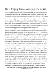 Joker | Analyse | Klaus Rifbjerg