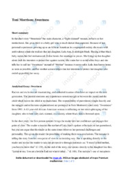 Sweetness | Analytical Essay | Toni Morrison