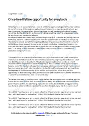 Once in a lifetime opportunity for everybody | Essay