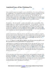 One Christmas Eve | Analytical essay
