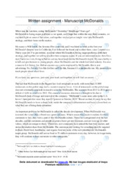 Manuscript McDonalds | Noter i engelsk | Over 3 sider