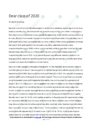 Dear class of 2020 | Analytical essay