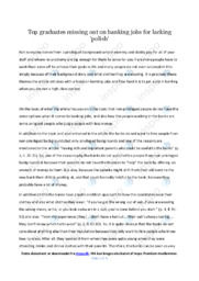 Top graduates missing out on banking… | Noter Analytical essay