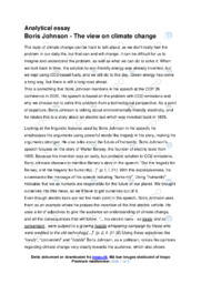 The view on climate change | Analytical Essay | Boris Johnson
