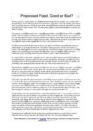 Processed Food, Good or Bad | Essay