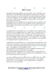 Mars- one way | Essay | 10 i karakter