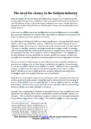 A change in the fashion and clothing industry | Essay | Opgave