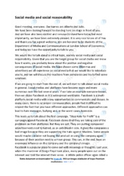 Social media and social reasonability | Speech | Opgave